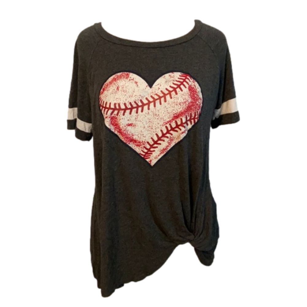 Zutter Heart Baseball Tee Shirt M Gray